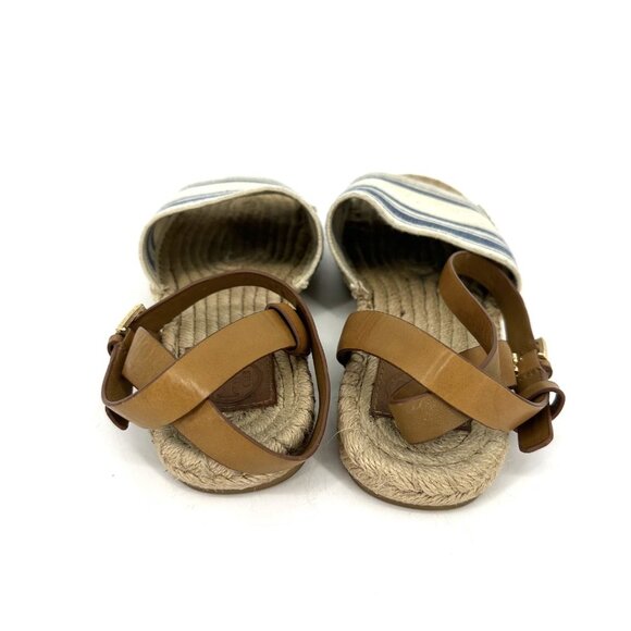 Tory Burch Stretch-Canvas Espadrille Sandal Awning‎ Ivory/Blue Size 8.5 - Picture 4 of 12